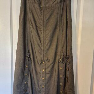 CORDELIA-Long Skirt with Metal Buttons and Ties.   Size:  Medium:  Army- Green